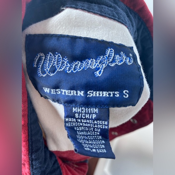 Wrangler Vintage 90’s Red, White, and Blue Western Shirt w Red Pearl Snaps - Picture 3 of 5
